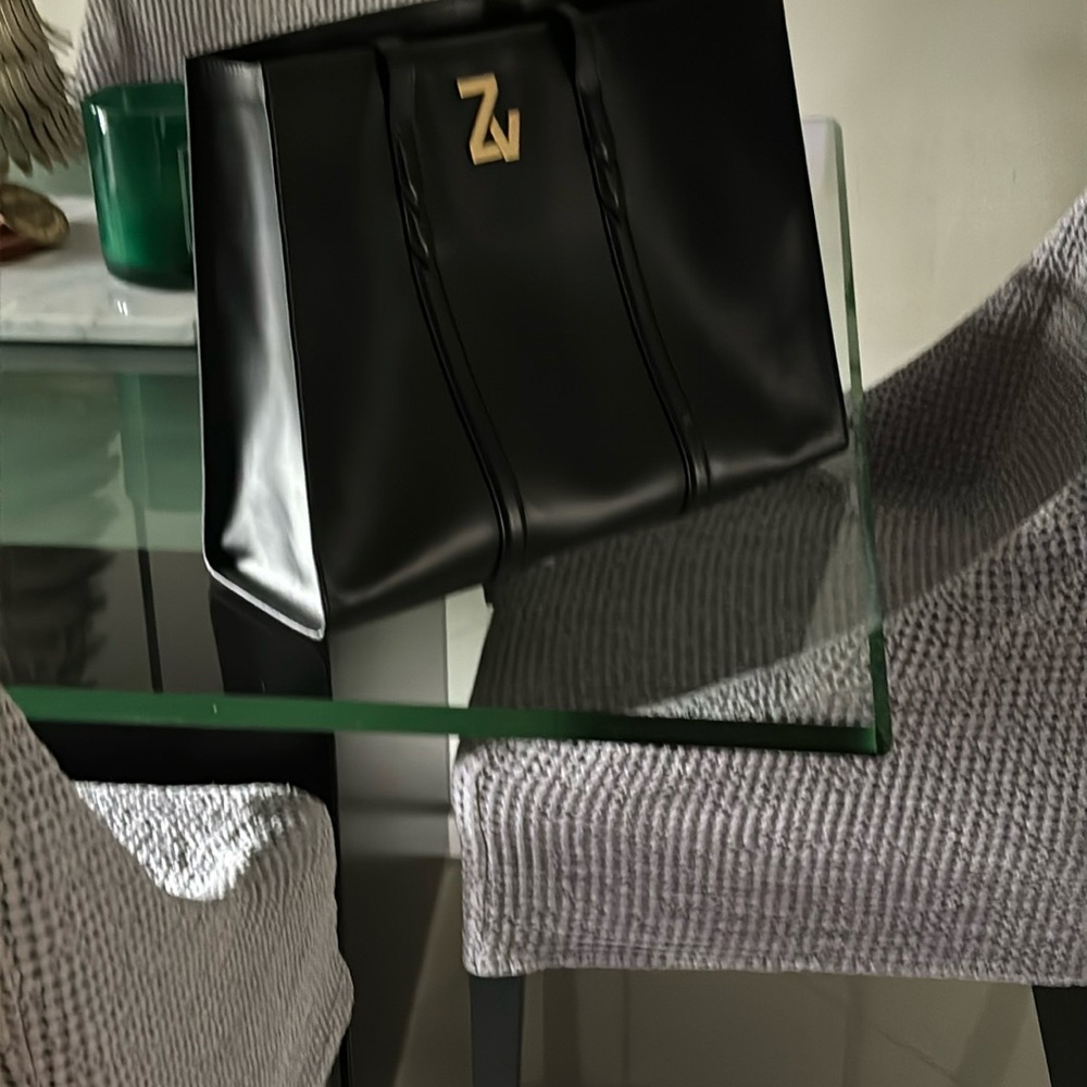 Black Structured Tote Bag with Gold Detail